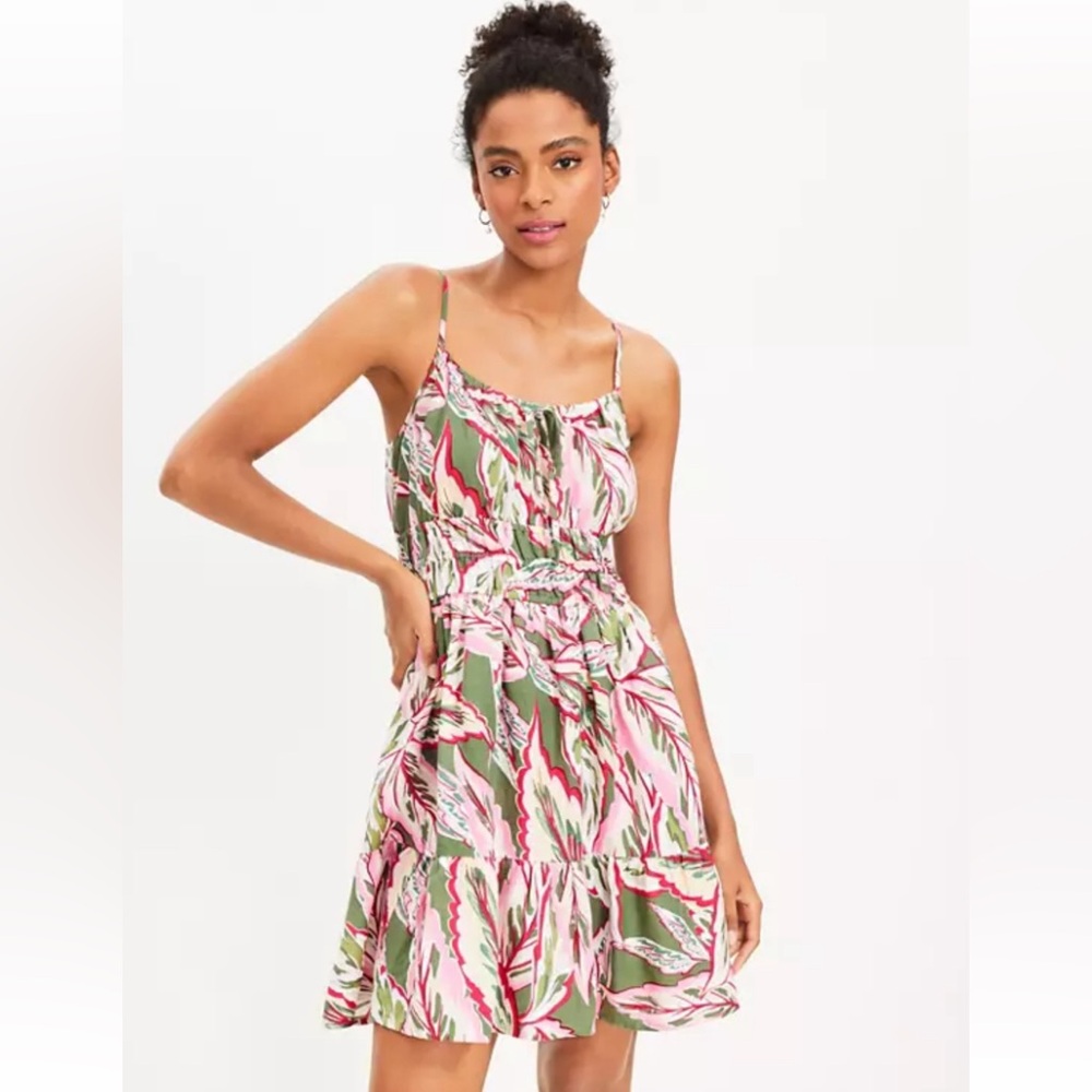 LOFT Beach Palm Strappy Smocked Tiered Dress